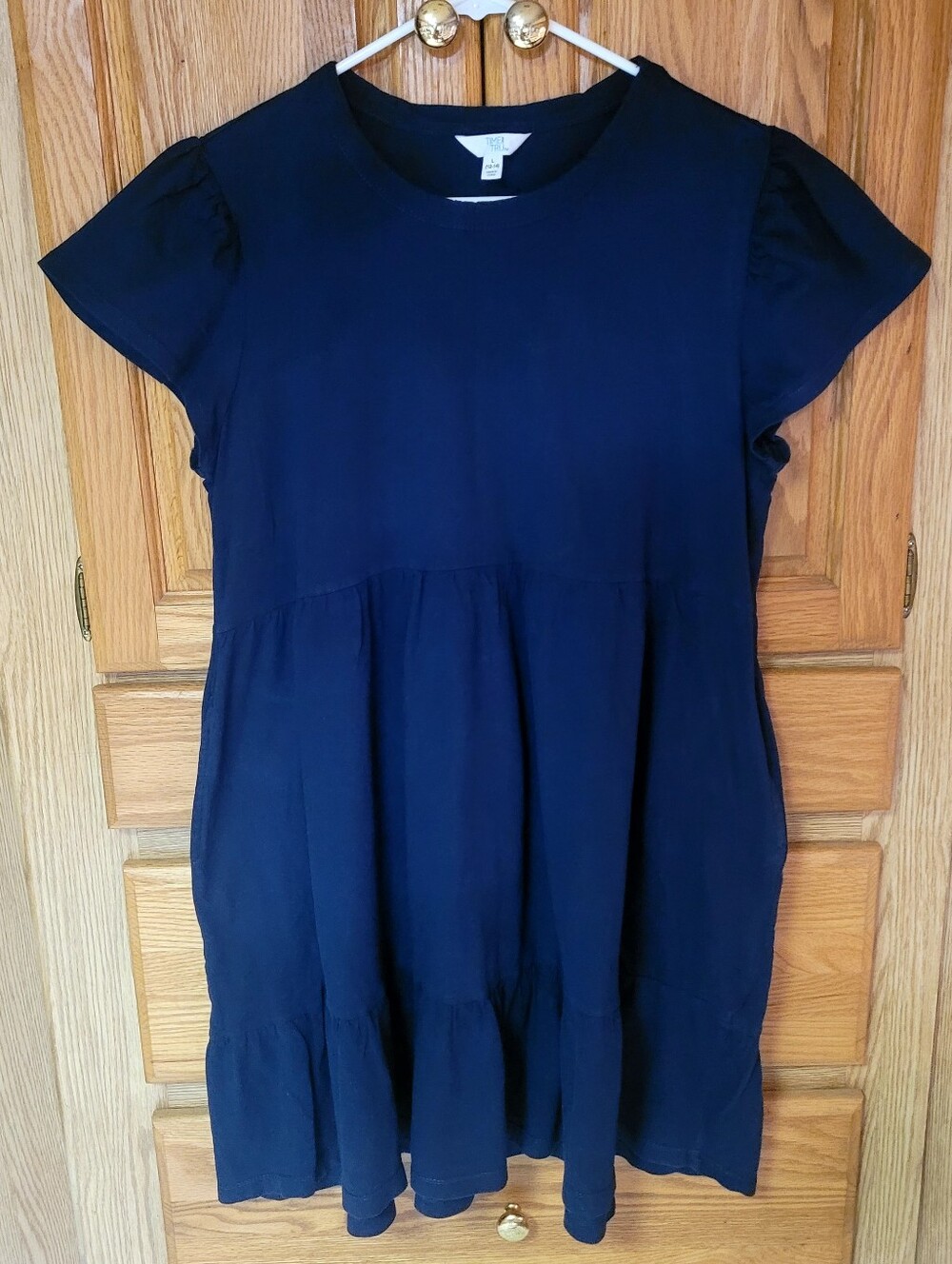 Time & Tru 100% Cotton Navy Blue T-shirt Dress With Pockets, Size L